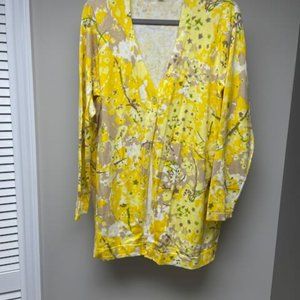 Isaac Mizrahi Live long sleeved cotton sweater, yellow/white/tan, 1X, like new!